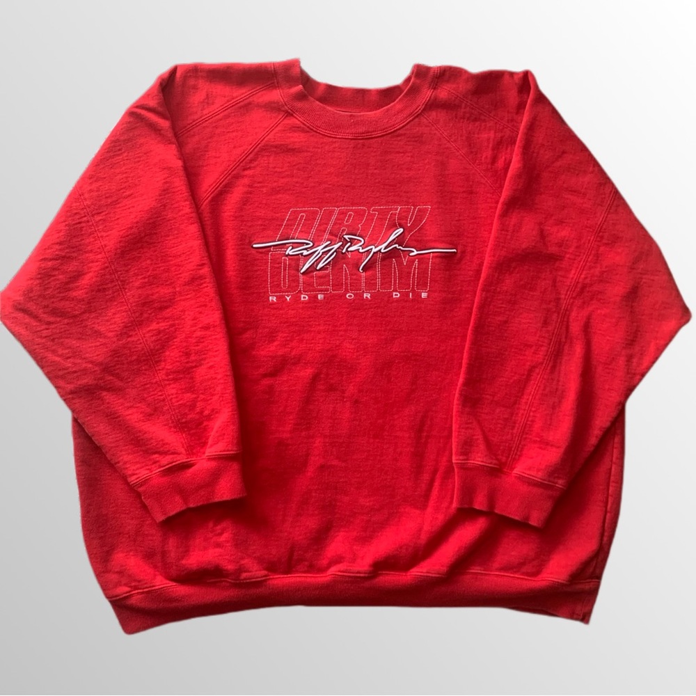 DMX Ruff Ryders Dirty Denim “Ryde or Die” Red Embroidered Crewneck - Picture 1 of 8